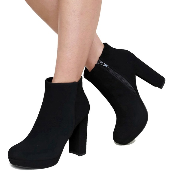 black platform ankle boots with chunky heel